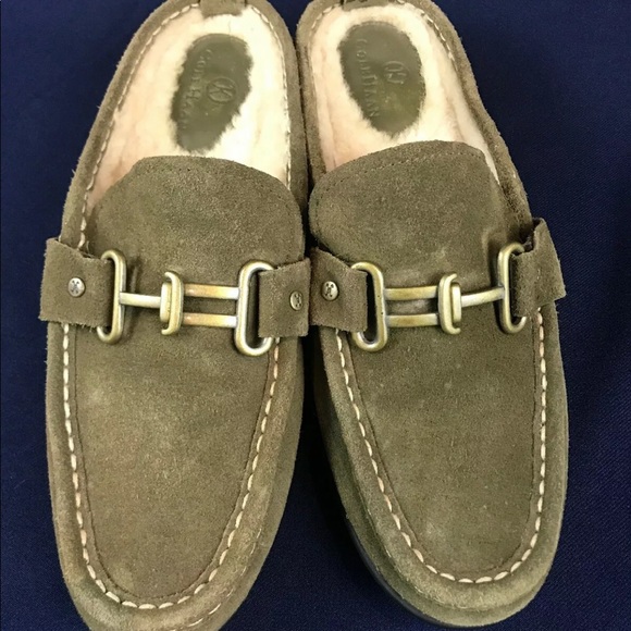 COLE HAAN HORSE-BIT SUADE SHEARLING GREEN MULE - Picture 2 of 8